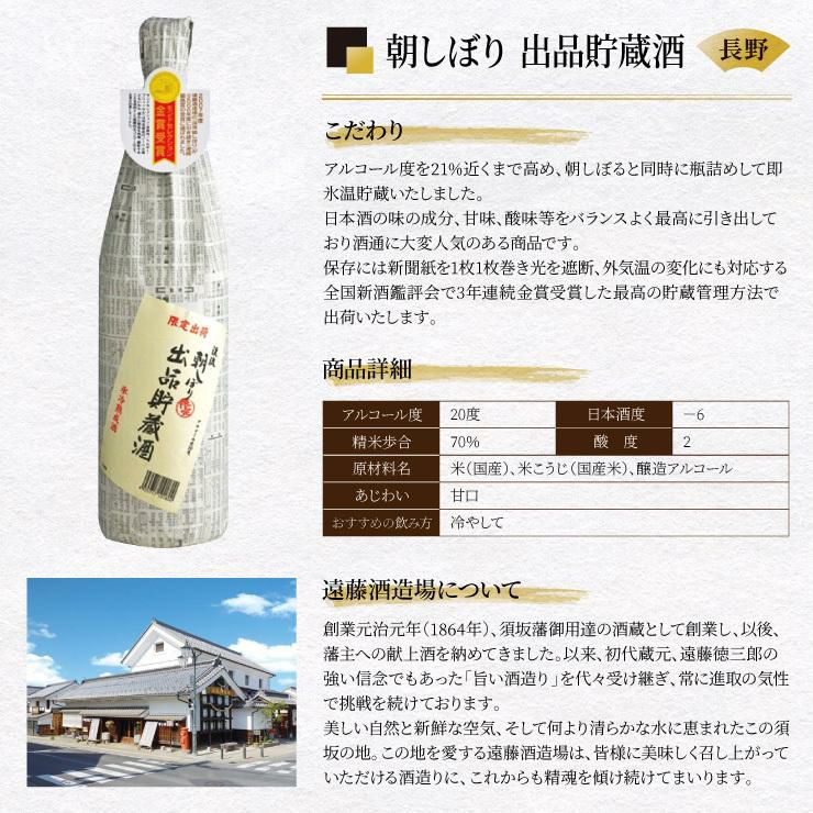遠藤酒造場 朝しぼり 出品貯蔵酒・十ヶ月氷冷熟成酒 1800ml 6本