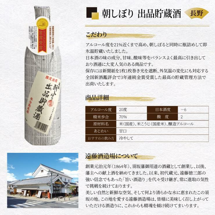 遠藤酒造場 朝しぼり 出品貯蔵酒 900ml 12本