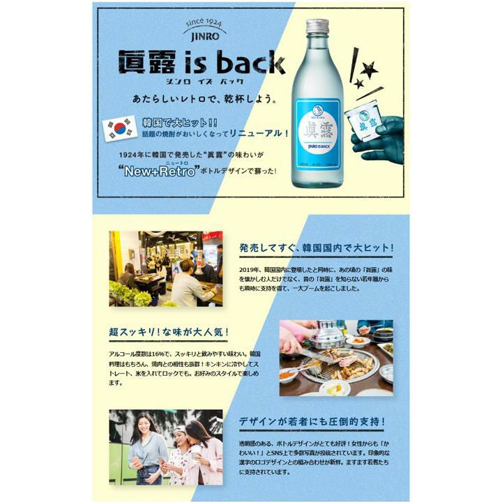 眞露 イズバック is back 360ml 20本 瓶 